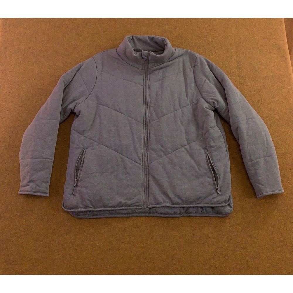 Three Dots Womens XL Gray Quilted Chevron Full Zip Mock Neck Puffer Jacket